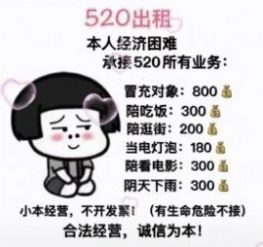 2022年520出租自己价格表搞笑朋友圈图片表情包大全免费下载 v1.0